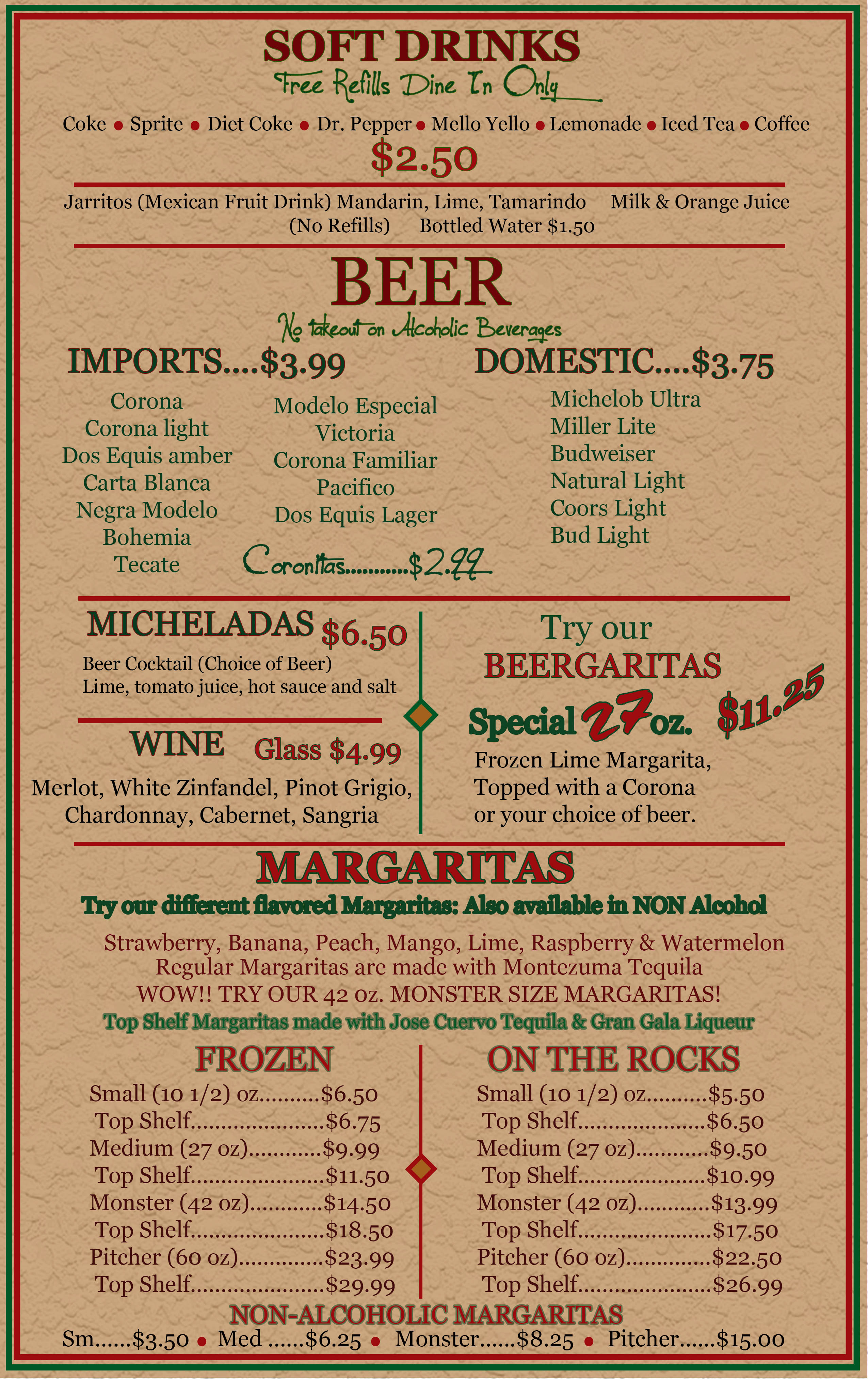 Las margaritas auburn menu