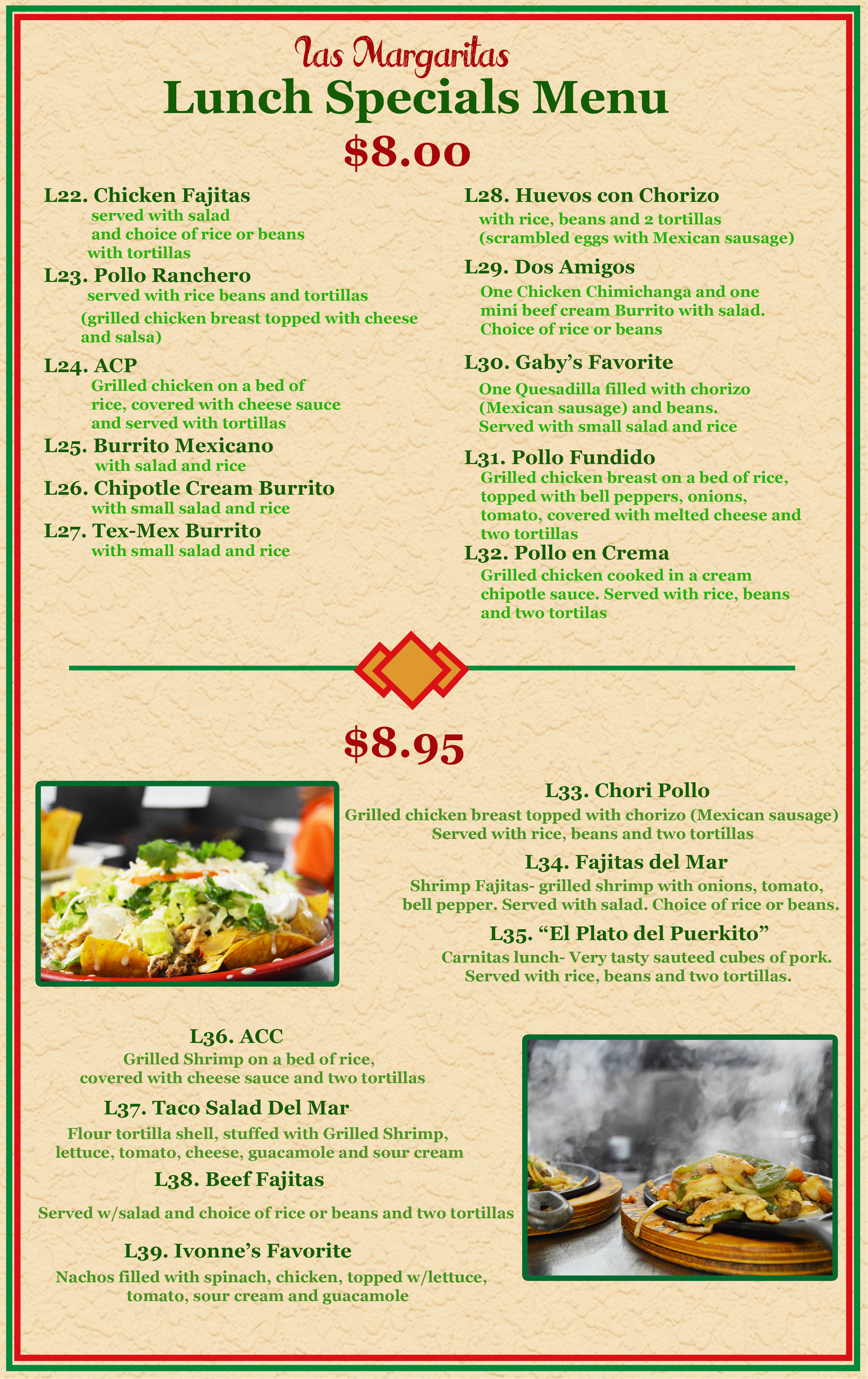 Lunch Specials Las Margaritas